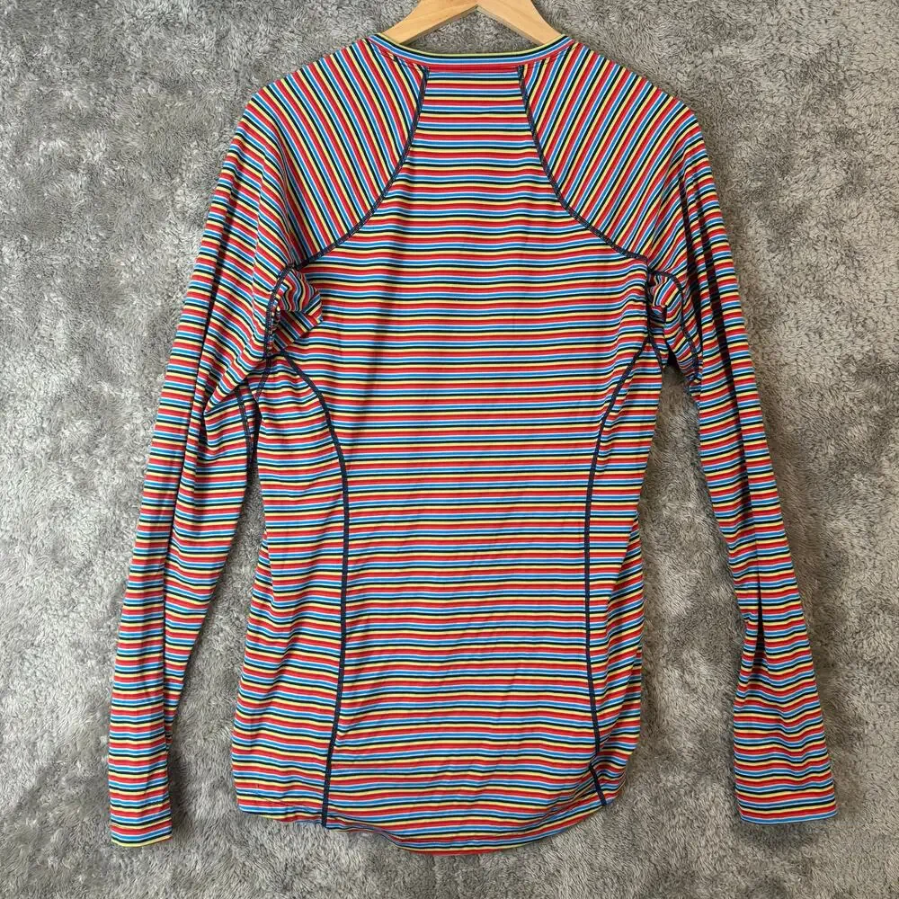 Columbia Men's Baselayer Midweight Long Sleeve Top Shirt Red Multi Stripe L